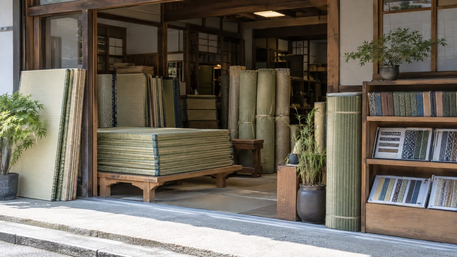 工房の店先に並ぶ畳のイメージ
